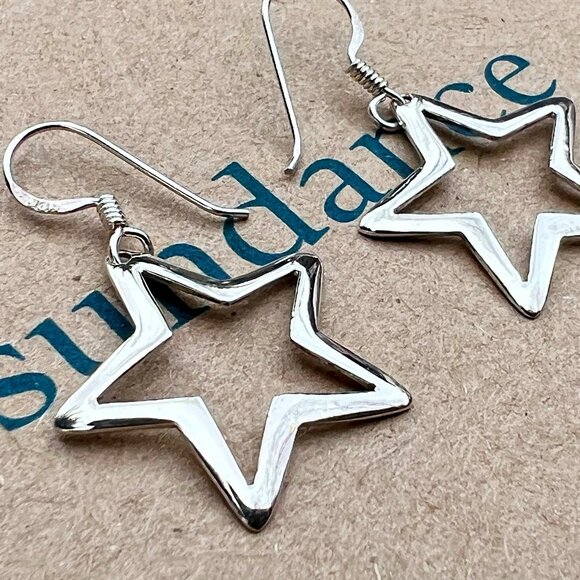 Sundance $78 NEW Sterling Silver STAR 1-1/4" Dangle Holidays Christmas Earrings - Picture 1 of 10
